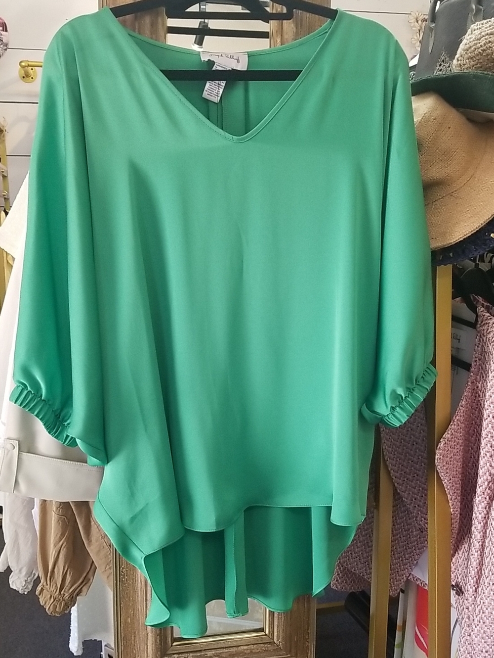 Joseph Ribkoff Emerald Green V-Neck High-Low Tunic